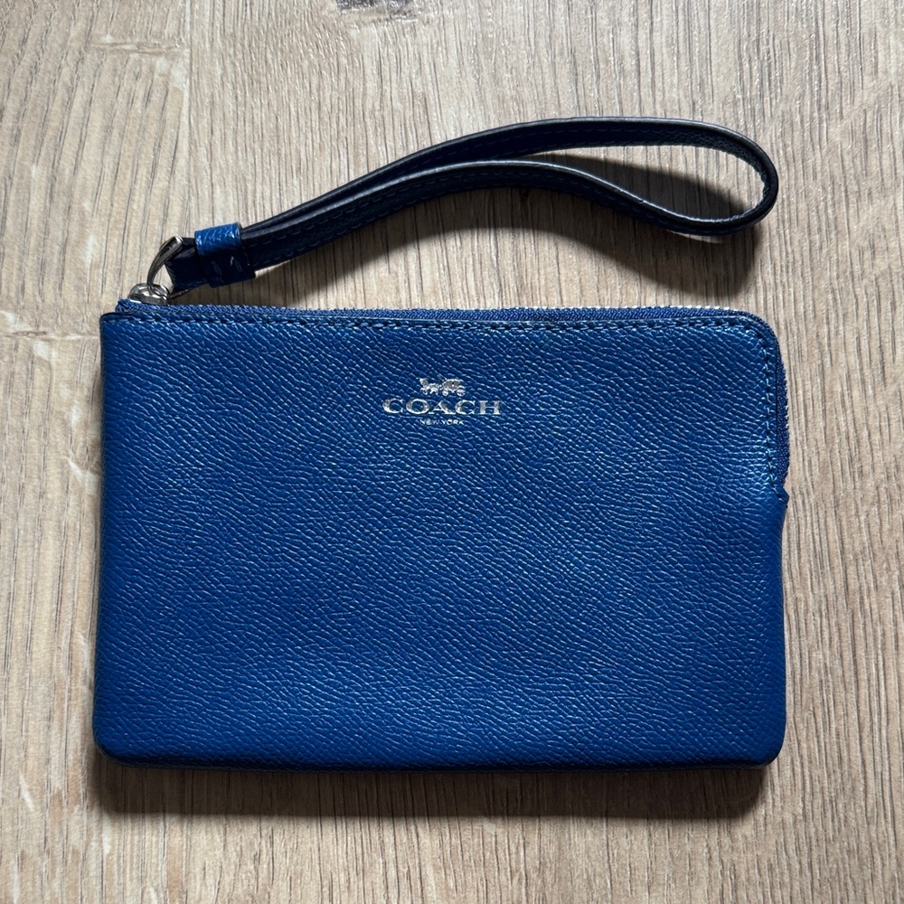 Coach Blue Pebbled Leather Wristlet